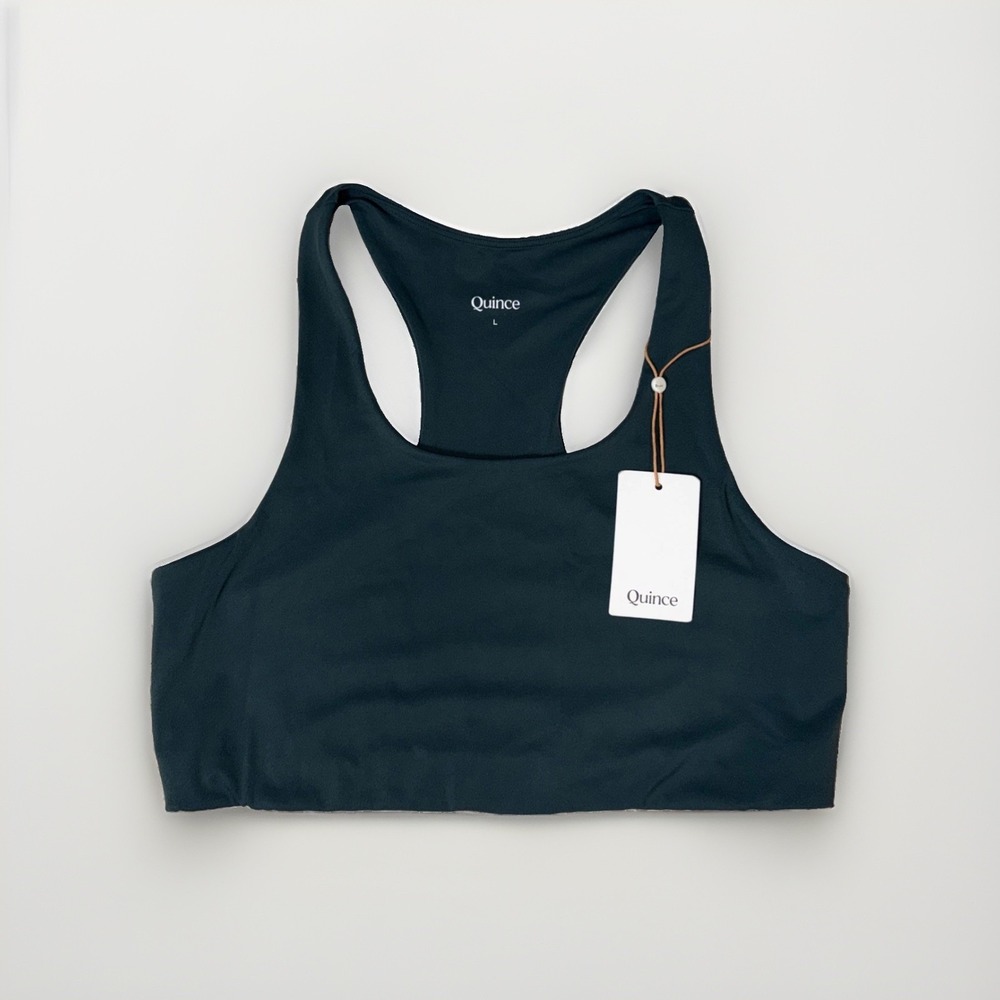 Quince Ultra-Form Scoop Neck Longline Bra Forest Green Size Large NWT